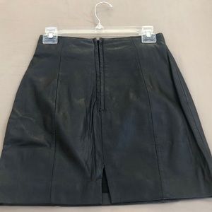 Real black leather mini skirt